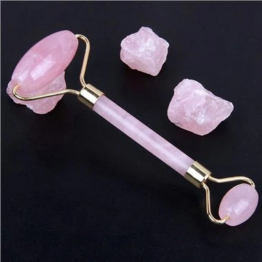 Roller de jade de quars de rosa natural de pedres precioses per a massatges facials