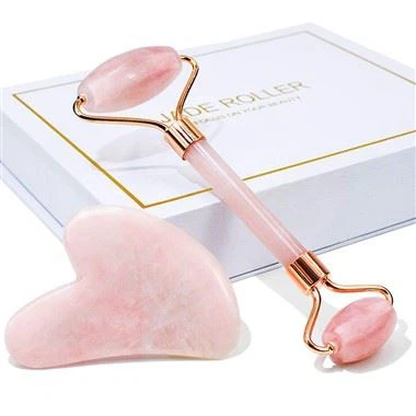 Rodet de jade de quars rosa i conjunt d'eines Gua Sha