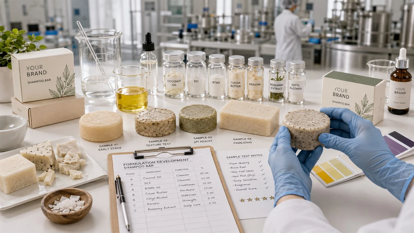 OEM shampoo bar formula development and sample testing process OEM shampoo bar formula development and sample testing process
